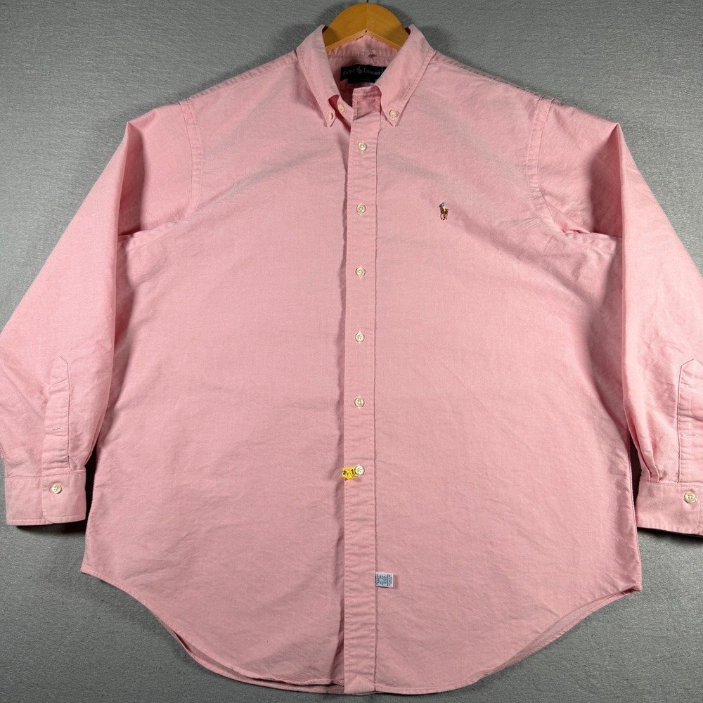 Ralph Lauren Mens Pink Oxford Button Down Shirt Long Sleeve 17.5 35 XL